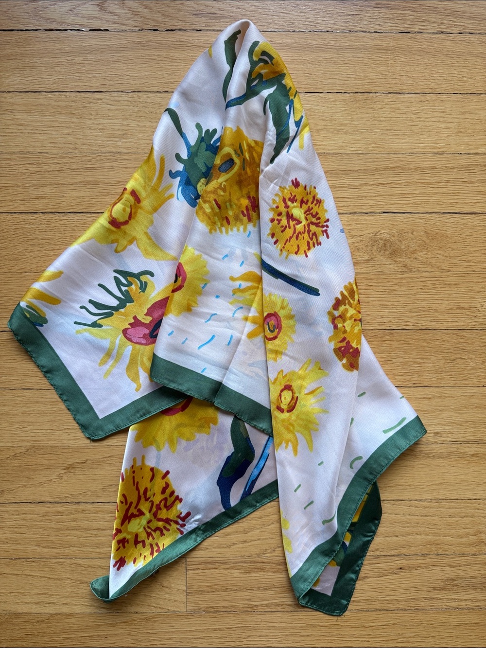 Floral Sunflower Print Accent Scarf - White and Yellow